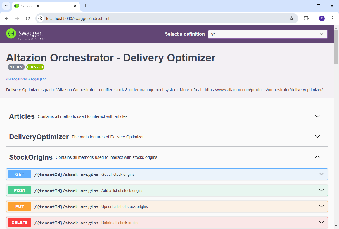 Interface SwaggerUi permettant de tester les points API