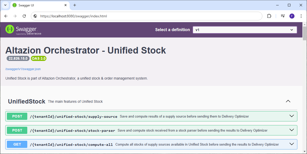 Interface SwaggerUi permettant de tester les points API